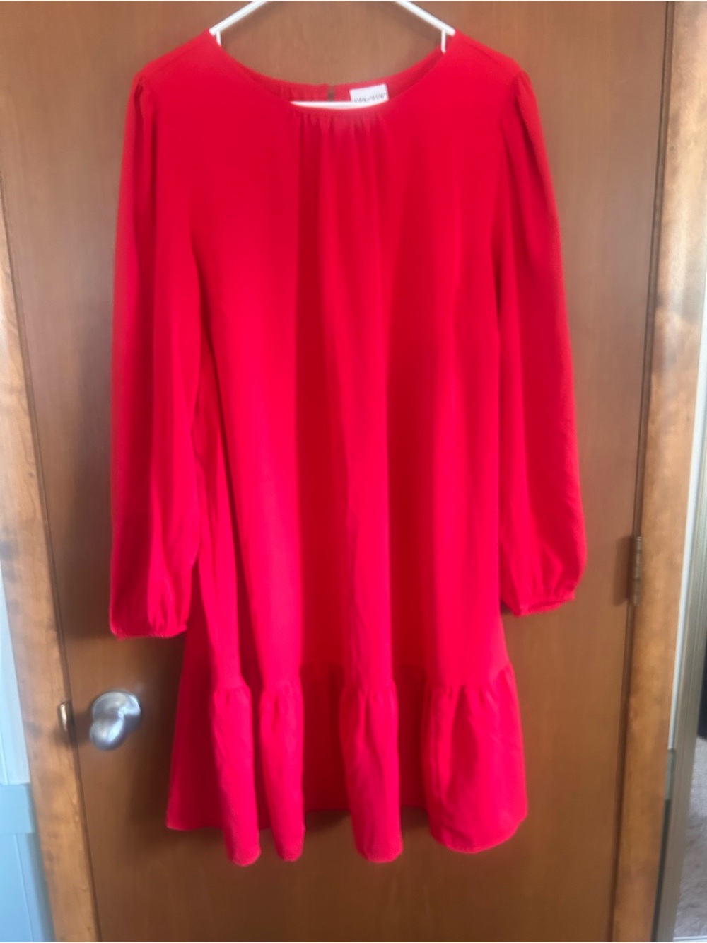 Bright Red Long Sleeve Ruffled Hem Dress